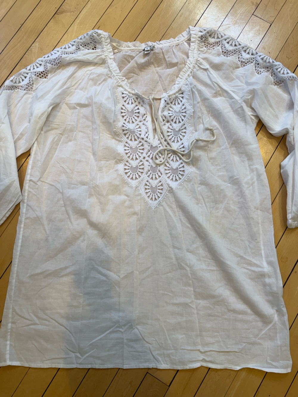 J CREW White Tunic Swim Cover up lace detail 100% Cotton Size XL EUC